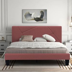 Combo Cama Queen Hampton + Colchon 1 Pillow 26 Cm + Cabecero + Gratis Sabanas 300 Hilos, Rosado