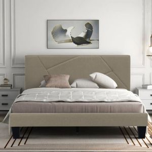 Combo Cama Queen Hampton + Colchon 2 Pillow 32 Cm + Cabecero + Gratis Sabanas 300 Hilos, Taupe