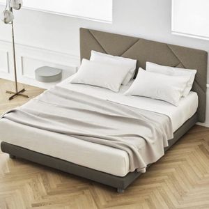 Combo Cama Queen Hampton + Colchon 2 Pillow 32 Cm + Cabecero + Gratis Sabanas 300 Hilos, Taupe