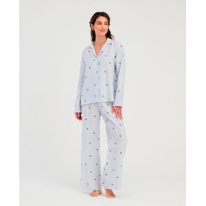 Pijama de Pantalón Manga Larga Con Botones Estampado Azul 18648
