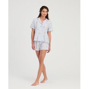Pijama de Short Manga Corta Con Botones Estampado Azul 18644