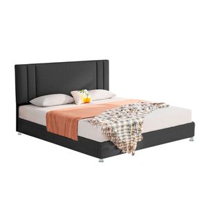Cama Queen + espaldar Lupe Gris plom + colchon Flexia quarzz