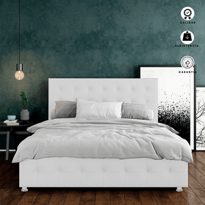 Combo Cama King Capital - Espaldar + Base Cama + Colchon Blanco Ekonomodo