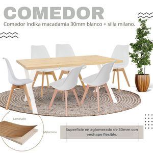 Comedor Madera Indika Macadamia 30Mm + Silla Milano Blanco Ekonomodo