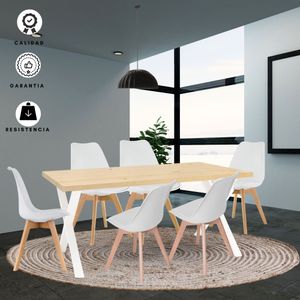 Comedor Madera Indika Macadamia 30Mm + Silla Milano Blanco Ekonomodo