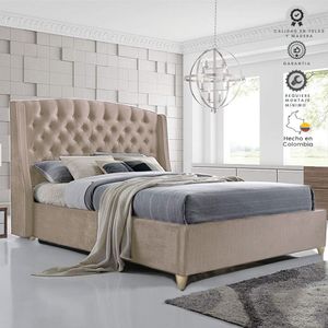 Combo Italia Colchon + Espal + Base Cama Queen Taupe Ekonomodo