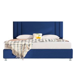 Cama King + Base + espaldar Lupe Az + colchon Flexia quarzz