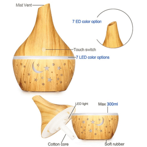 Humidificador Aromaterapia LED Madera Estrellas