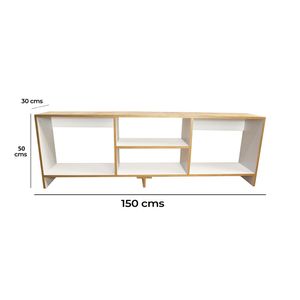 Combo de Entretenimiento Mesa TV Eco Plus (50x150x30) Blanco Fresno + Puff Redondo Colors