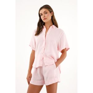 Bermuda de ruedo con guardapolvo en lino para mujer