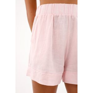 Bermuda de ruedo con guardapolvo en lino para mujer