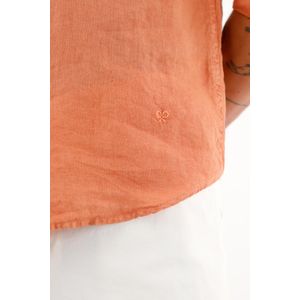 Camisa manga larga naranja 100% lino para hombre