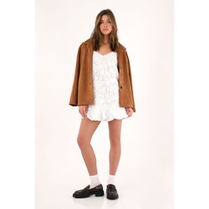 Vestido corto con ruedo englobado crudo para mujer
