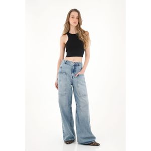 Jean Wide Leg tiro alto azul para mujer