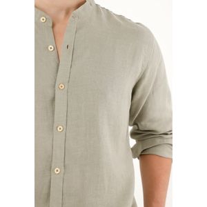 Camisa manga larga verde en 100% lino para hombre
