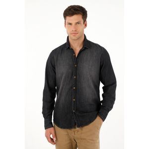 Camisa en black denim manga larga para hombre