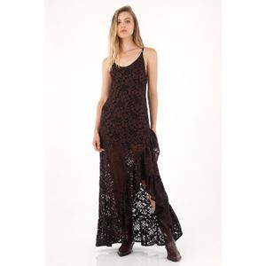 Vestido largo café con boleros para mujer