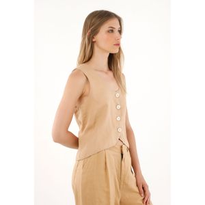 Chaleco en 100% lino café para mujer