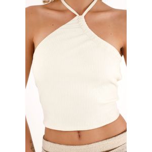 Camiseta crop de tiras que anudan en cuello crudo para mujer