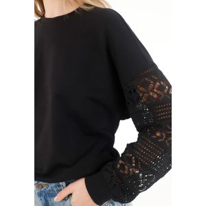 Buzo con diseño tejido en mangas negro para mujer