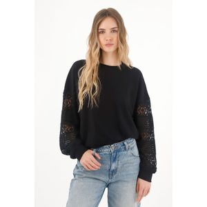 Buzo con diseño tejido en mangas negro para mujer