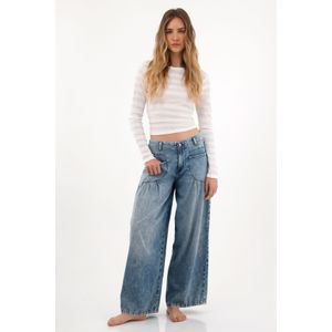 Jean Moda con bolsillos de parche en frente tiro alto para mujer