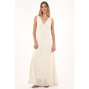 Vestido largo manga sisa crudo para mujer