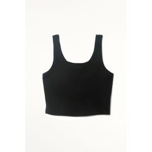 Camiseta crop en rib negra para mujer