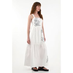 Vestido amplio de tiras con bordado crudo para mujer