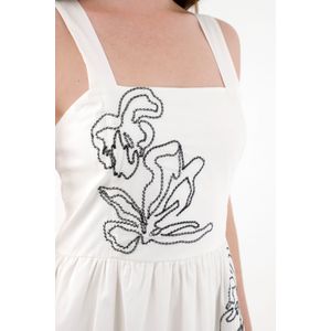 Vestido amplio de tiras con bordado crudo para mujer