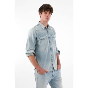 Camisa en denim con bolsillos azul para hombre