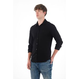 Camisa clásica en tejido de punto negra para hombre