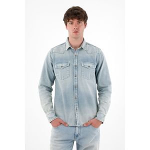 Camisa en denim con bolsillos azul para hombre
