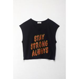 Camiseta Boxy fit manga sisa negra para mujer