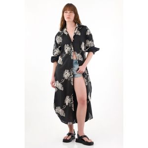 Vestido largo de silueta tio camisa bordado para mujer