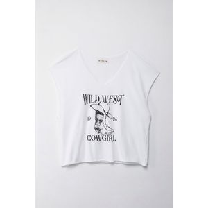 Camiseta Boxy fit con estampado blanca para mujer