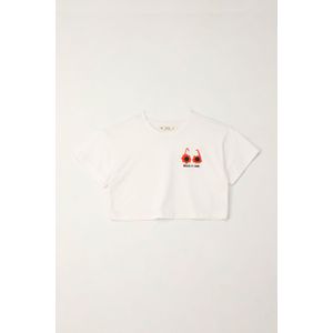 Camiseta manga corta con mini print crudo para niña