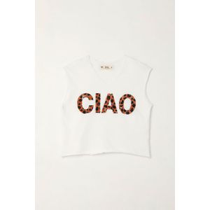 Camiseta manga sisa con estampado blanca para niña