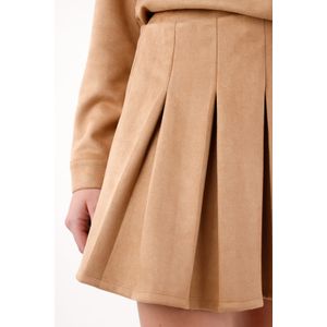 Falda corta en tela suede café para mujer