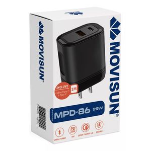 Cargador Movisun MPD-86 USB-C Turbo 25w Con Cable Color Negro