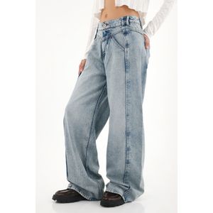 Jean Wide Leg de tiro alto azul para mujer