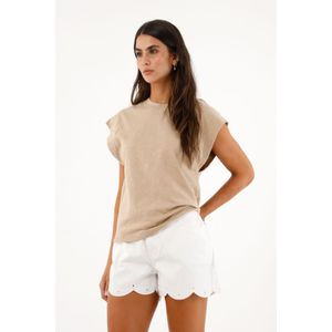 Camiseta crudo manga sisa amplia para mujer