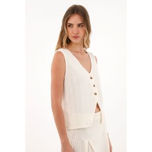 Camiseta manga sisa en tela tejida crudo para mujer