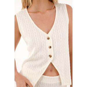 Camiseta manga sisa en tela tejida crudo para mujer