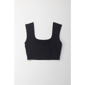 Camiseta crop manga sisa negra para mujer