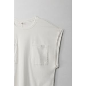 Camiseta manga sisa con bolsillo crudo para mujer