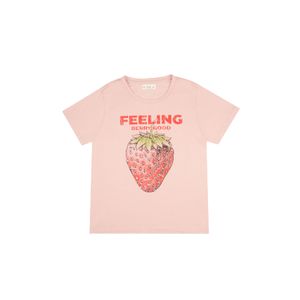 Camiseta manga corta estampada rosada para mujer