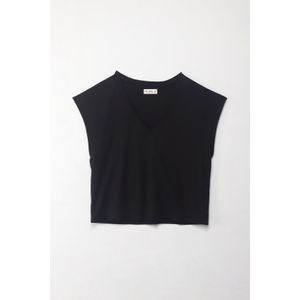 Camiseta manga sisa negra para mujer