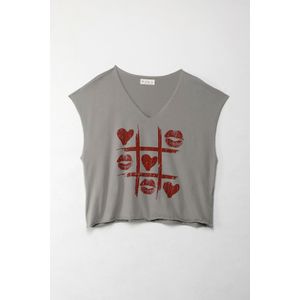 Camiseta Boxy fit manga sisa gris para mujer