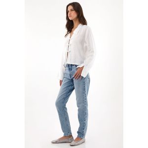 Camisa en 100% lino con tiras que anudan en frente blanca para mujer